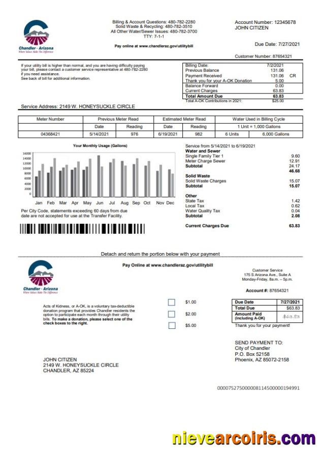 USA Arizona Chandler Utilities bill